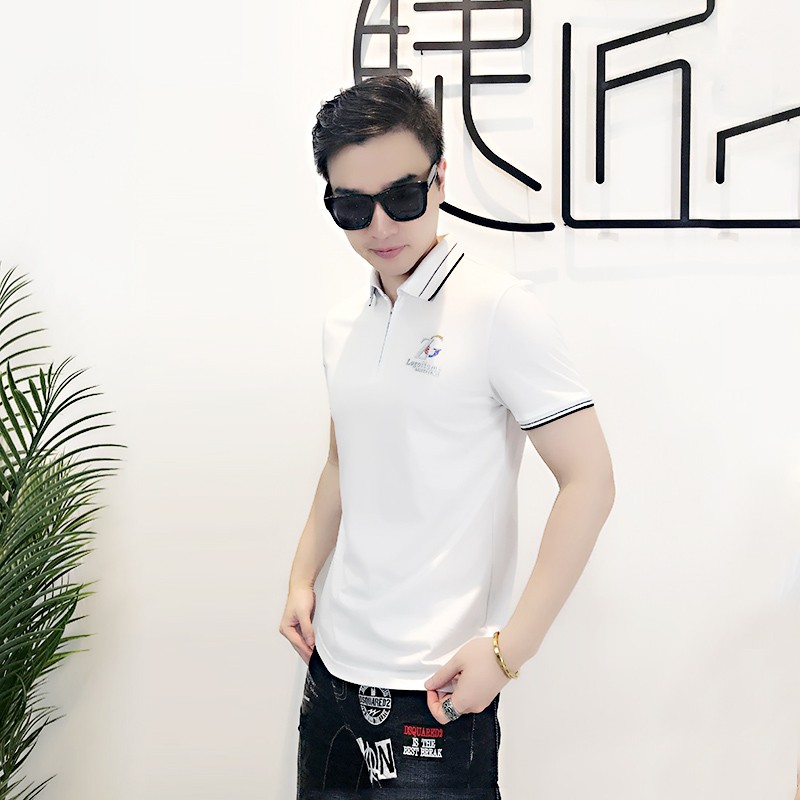 Men's polo shirt in Europe popular logo day polo shirt with lapel cotton shirt new slim men short sleeves