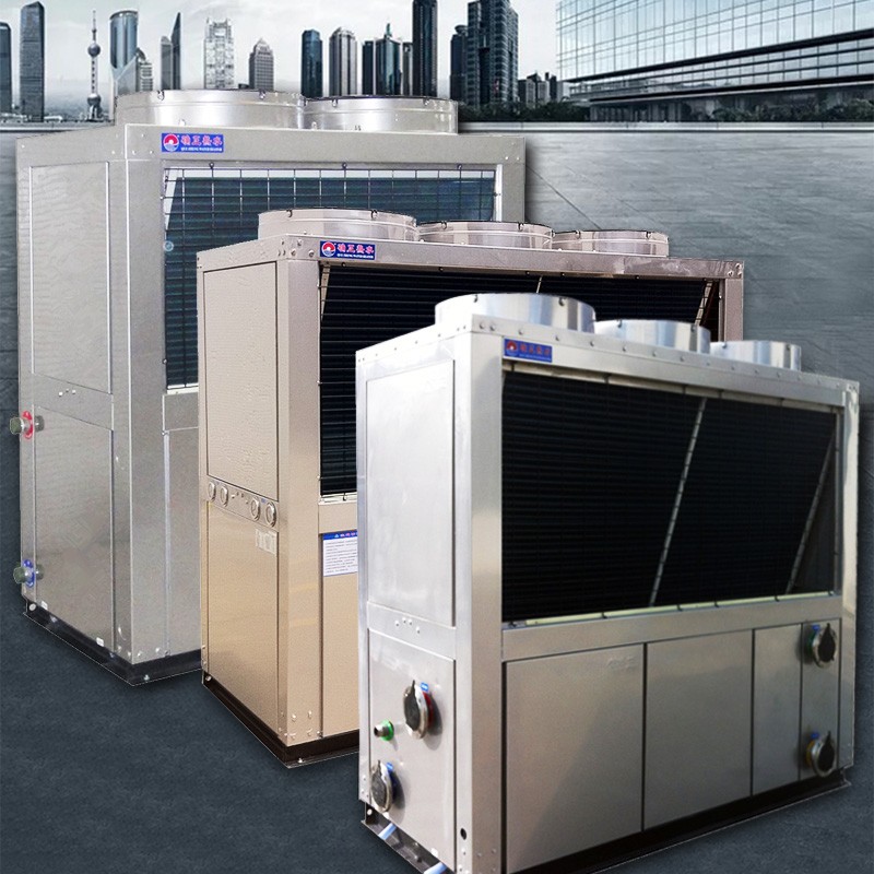 The dual-source heat pump hot water unit USES air source and water source to prepare domestic hot water or heating