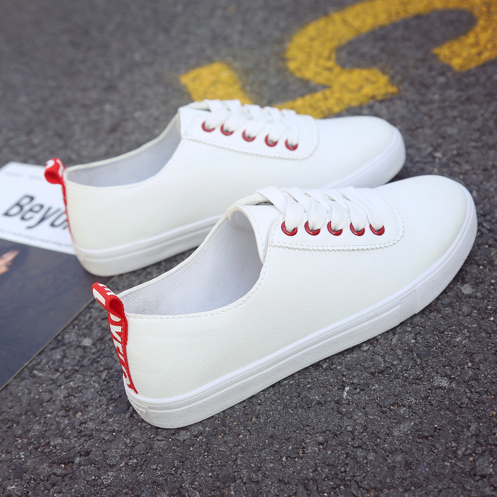 Small white shoe thick sole lacing casual breathable sneaker flat sole student shoe versatile board shoe single shoe