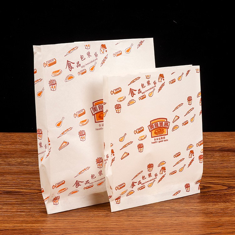 Film grease proof paper bag custom Fried chicken grease proof bag French fries grease proof paper bag Fried food packaging paper bag custom