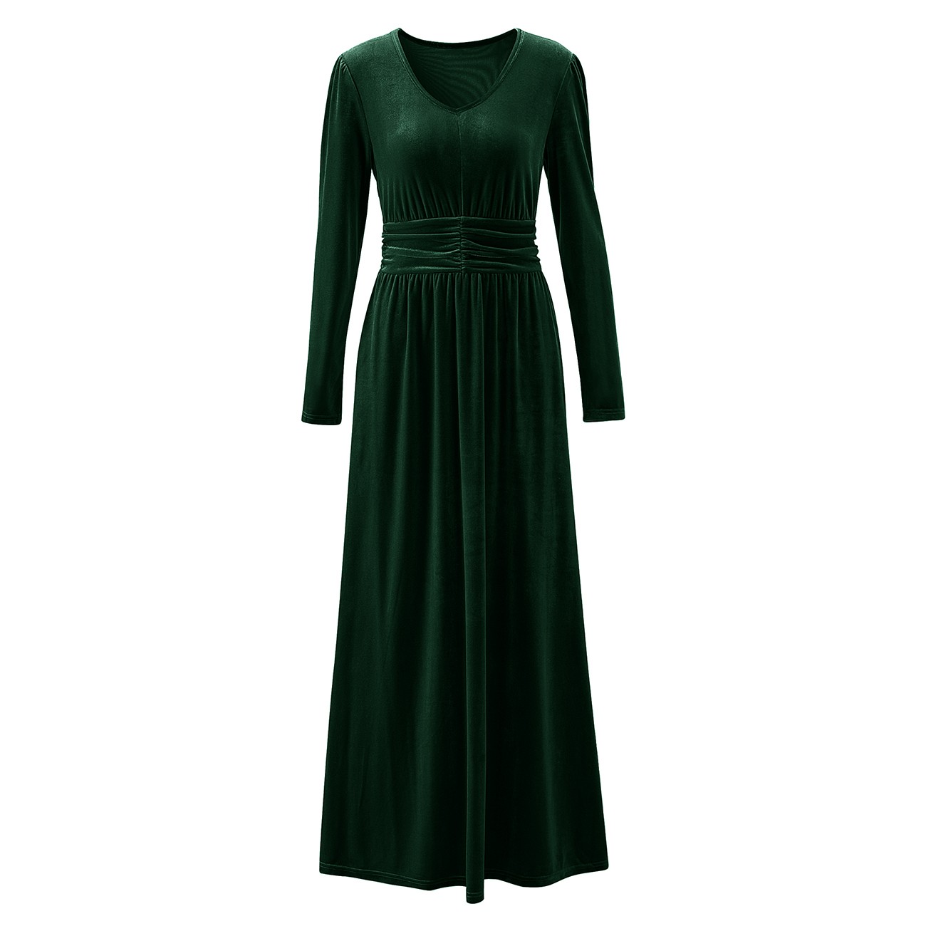Ladies fall v-neck velvet long-sleeved elegant daily formal evening knit pocket dress