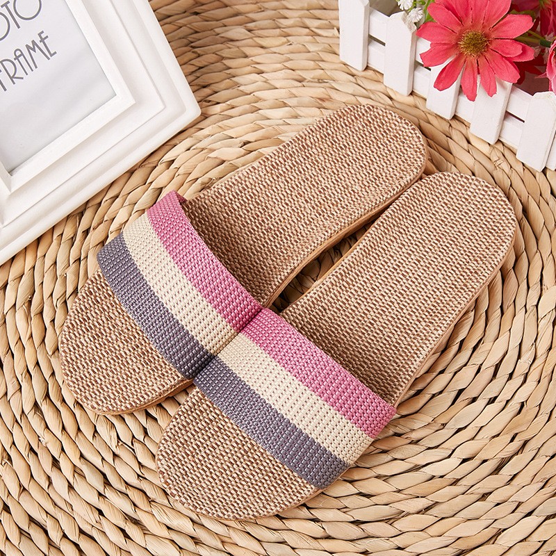 Luyi house linen slippers rainbow pattern simple atmosphere indoor non-slip comfortable breathable fashion sweat absorbent soft floor for men and women