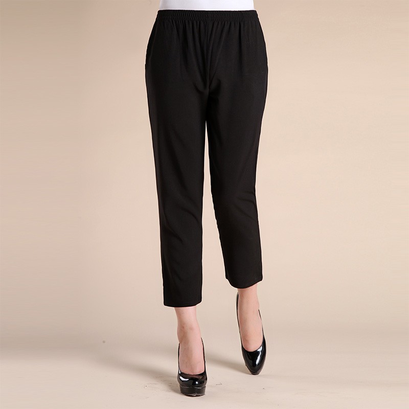 Golden sheep middle and old women's trousers mother trousers high waist elastic small foot haren trousers eight casual trousers pure color
